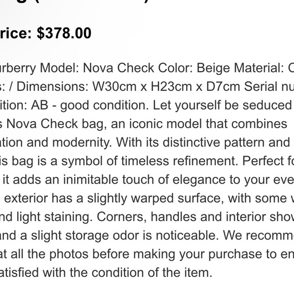 Burberry Blue Label Nova Check Beige Canvas Handbag Authentic - Picture 7 of 8